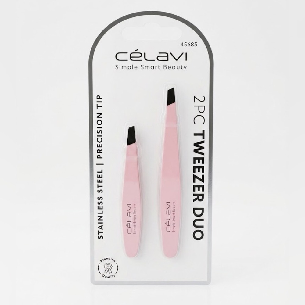 BNIB Célavi Pink 2pc Tweezer Duo – Precision Stainless Steel Tips